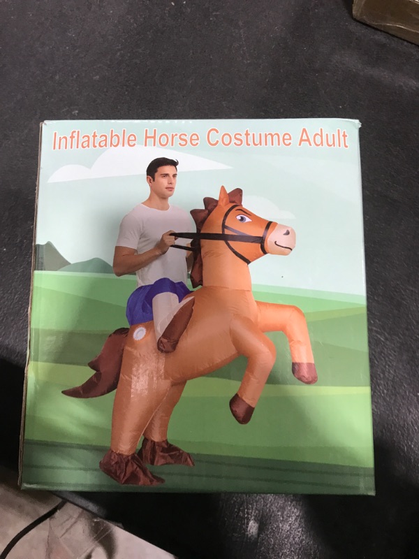 Photo 1 of Inflatable Costume Adult Ride On Horse Costumes Cowboy Air Blow Up Funny Riding Horse Suit for Men Women Halloween