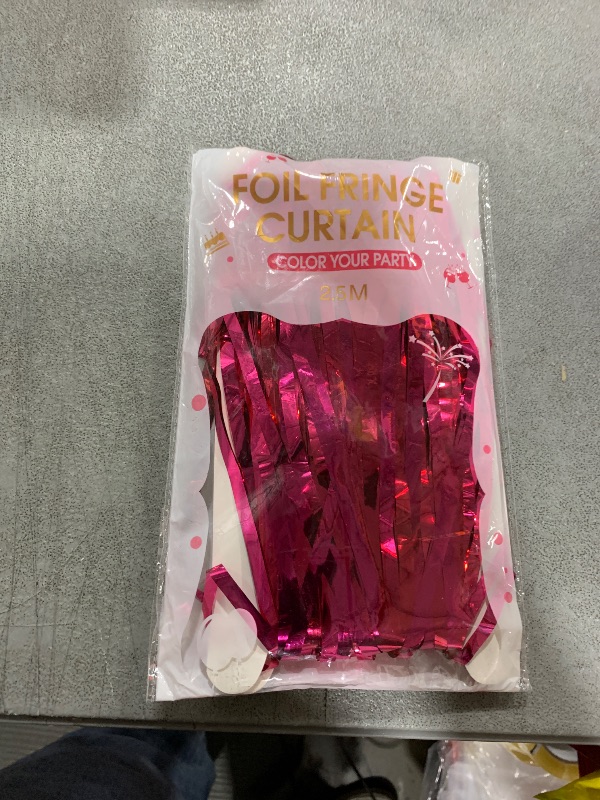Photo 1 of 2 Pcs 3.2ft x 8.2ft Shiny Hot Pink Metallic Tinsel Foil Fringe Curtains Photo Booth Backdrop for Birthday Wedding Holiday Celebration Bachelorette Party Decorations (Hot Pink)