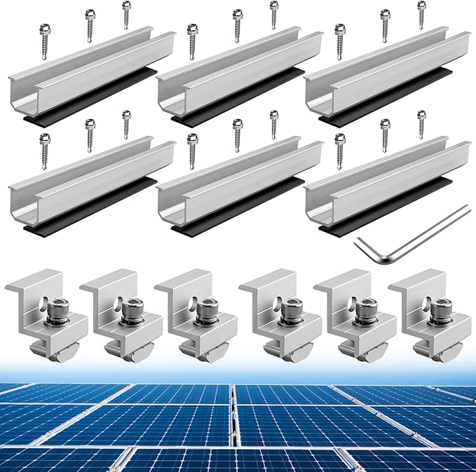 Photo 1 of Solar Panel Bracket Kit, 6 Pcs 7.87 in Aluminium Solar Panel Mounting Rail 30mm/35mm Solar Panel End Clamps, Solar Panel Brackets for Metal Roof, Tin Roof, Flat Roof, Sheet Roof, Silver