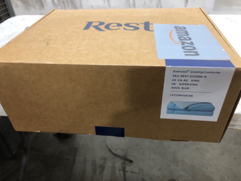 Photo 1 of REST® Evercool® Cooling Comforter, King/Cali King, Blanket for Hot Sleepers, All Season Bedding to Keep Cool for Night Sweats, Breathable Lightweight Duvet, 106x90 Inches, Aqua Blue