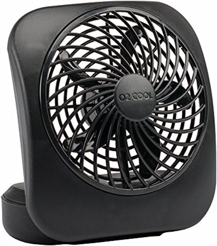 Photo 1 of O2COOL Treva 5 Inch Battery Powered Fan Portable Desk Fan 2 Cooling Speeds with Compact Folding & Tilt Design Cubicle Accessories Small Portable (Black)
