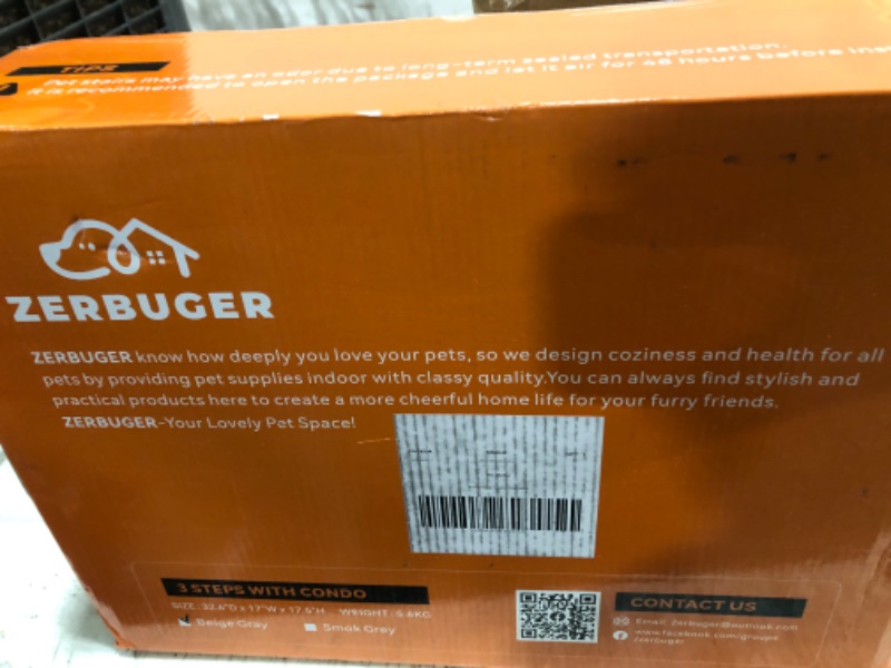 Photo 1 of Zerbuger Dog Stairs with Condo 18" H, 3-Step Wider Dog Steps for High Beds Couch, Folding Storage Pet Stairs Gift for Small/Medium/Large Old Dogs Cats, Ramp for Climbing Car Up to 200 lbs, Beige Gray
