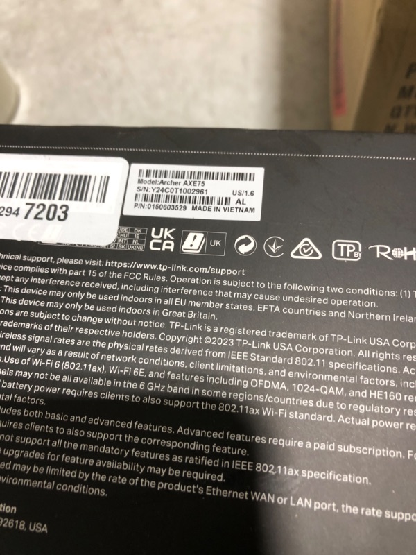 Photo 1 of TP-Link AXE5400 Tri-Band WiFi 6E Router (Archer AXE75)- Gigabit Wireless Internet Router, ax Router for Gaming, VPN Router, OneMesh, WPA3, Black