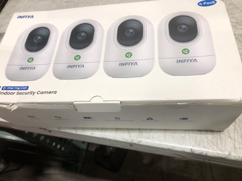 Photo 1 of INFIYA 360 Cameras for Home Security-Indoor Camera Monitoring Baby/Nanny with 2K High Resolution & One-Tap Call, 24-7 Local Storage, Compatible with Alexa/Google Home, K7 4Pack (2.4GHz Wi-Fi Only)