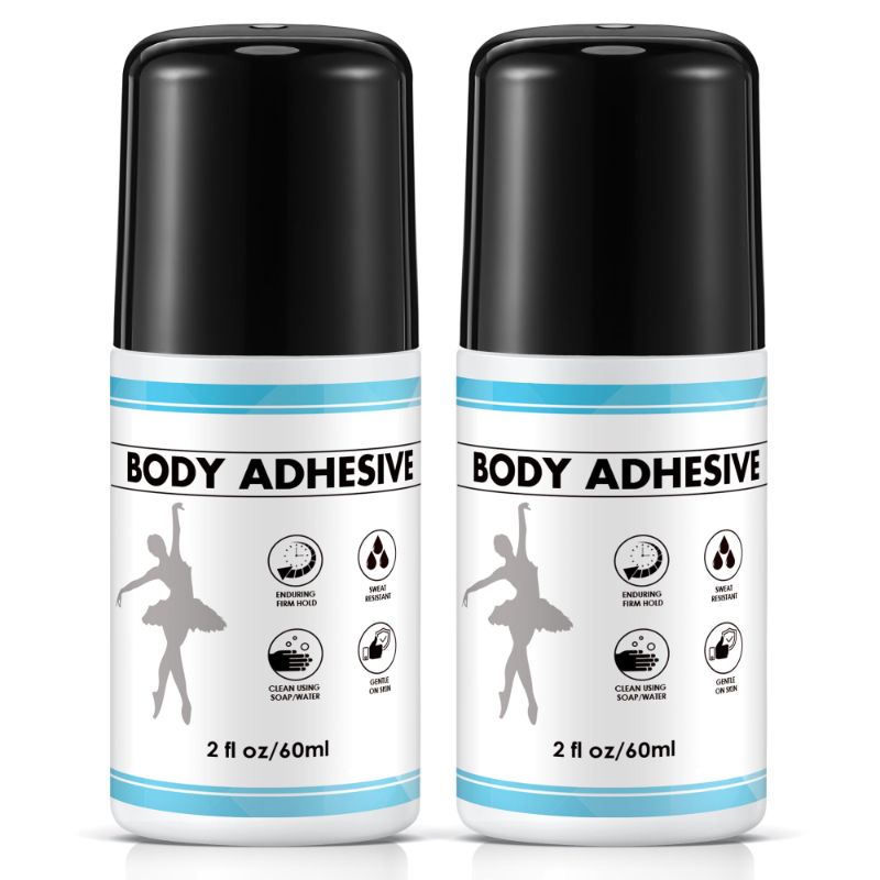 Photo 1 of ElectricWise 2 Pcs Roll On Body Adhesive for Dancers, 2oz Sweat Resistant Body Glue for Oily and Dry Skin, Clear & Non Toxic Liquid Tape Butt Adhesive for Compression Stocking, Wig Glue, Residue Free