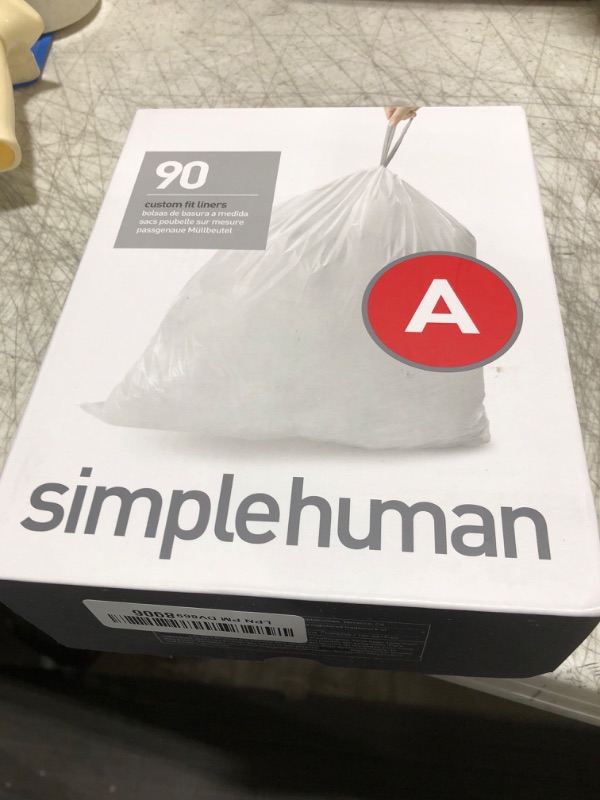 Photo 1 of simplehuman Code A 90 Count, Genuine Custom Fit Liners, Drawstring Trash Bags in Dispenser Packs, 4.5 Liter / 1.2 Gallon, White