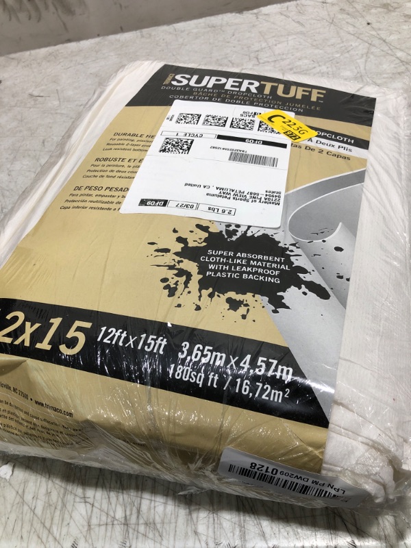 Photo 1 of Trimaco 2703 SuperTuff Double Guard Two Layer Leak Resistant Dropcloth, 12 by 15-Feet