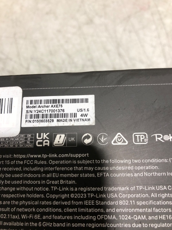 Photo 1 of TP-Link AXE5400 Tri-Band WiFi 6E Router (Archer AXE75)- Gigabit Wireless Internet Router, ax Router for Gaming, VPN Router, OneMesh, WPA3, Black