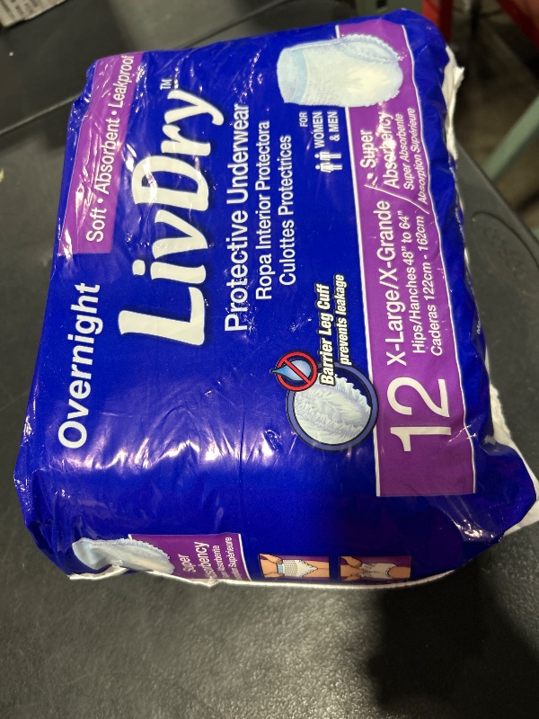 Photo 1 of LivDry XL Overnight Adult Diapers for Women and Men, Incontinence Underwear, X-Large, 12-Pack