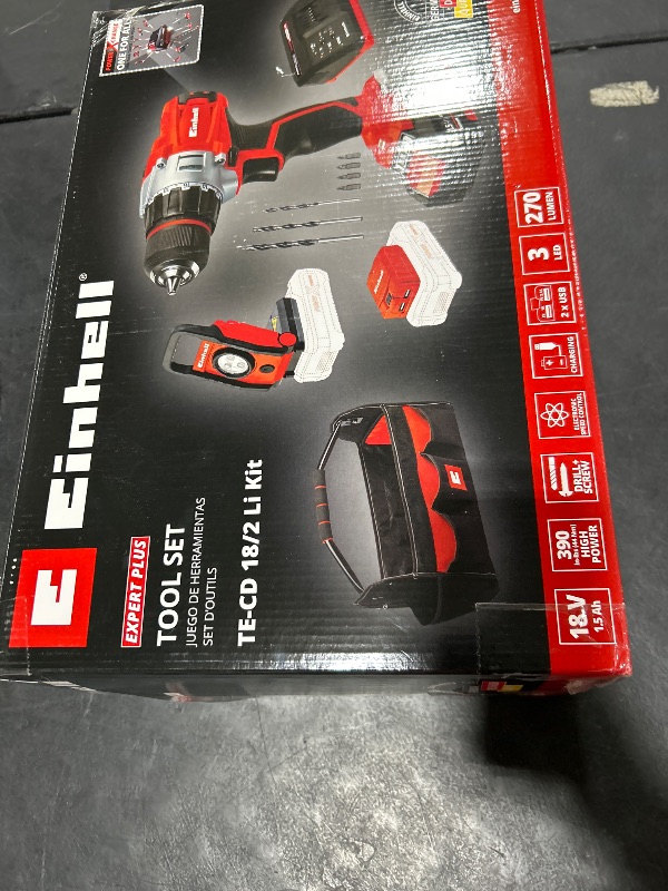Photo 1 of Einhell TE-CD Power X-Change 18-Volt Cordless 1250-RPM MAX 2-Speed 20+1-Torque Setting Workshop Drill/Driver Kit, w/Tool Bag, LED Lamp, Drill Bits, Keyless Chuck, Kit (1.5-Ah Battery + Fast Charger)