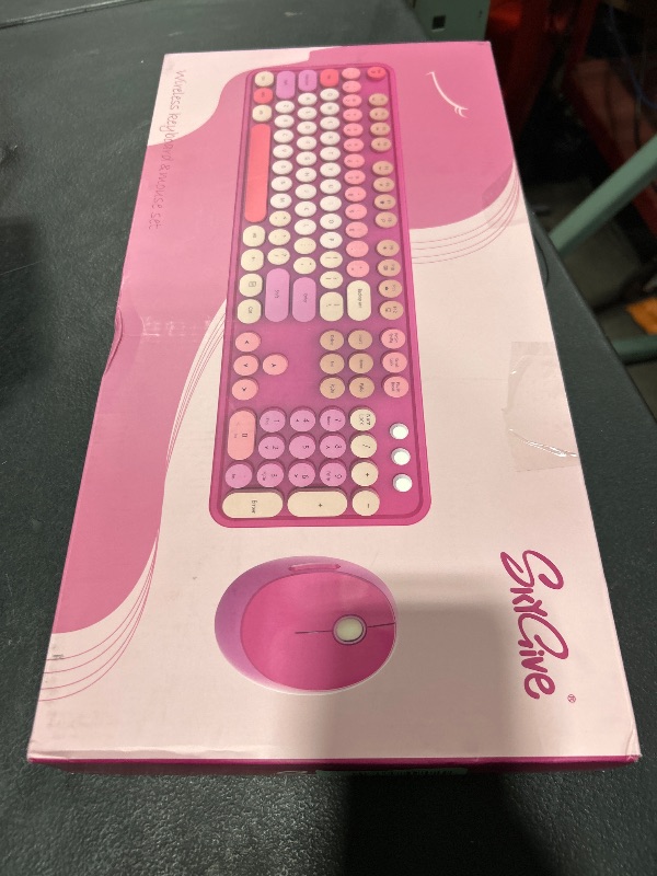 Photo 1 of SkyGive Wireless Keyboard and Mouse Combo, Ergonomic Full Size Typewriter Retro Round Keycaps Keyboard, Compatible with Windows, PC, Perfer for Home and Office Keyboards ?Red?
