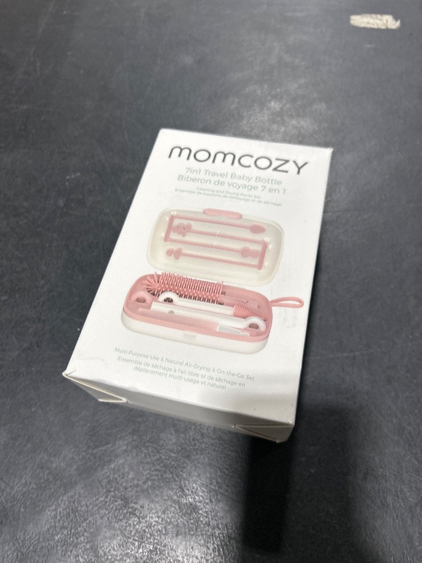 Photo 1 of Momcozy Bottle Brush Set - Baby Bottle Cleaner Kit with Silicone Brush, Nipple Brush, Straw Brush, Soap Dispenser, Drying Rack - 7 in 1 Bottle Cleaning Tool for Home and Travel, Pink