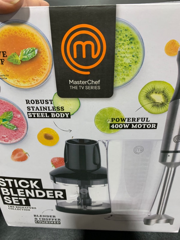 Photo 1 of MasterChef Immersion Blender Handheld, Stainless Steel Hand Held Blending Stick Emulsifier with Chopper Attachment and Measuring Jug, Puree Blender for Making Baby Food, Soup, Sauces etc, 400W