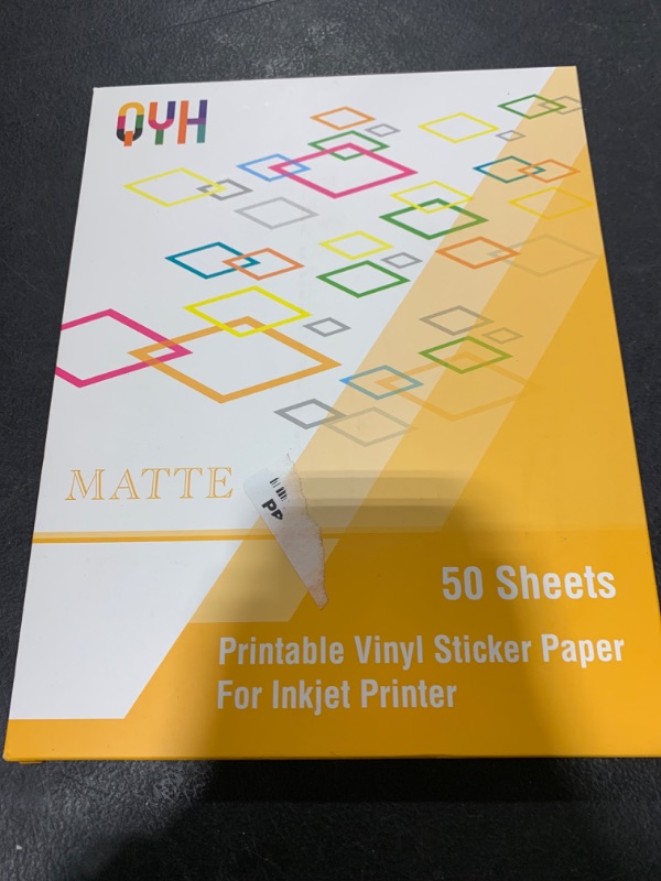 Photo 1 of QYH Premium Printable Vinyl Sticker Paper - 50 Matte White Waterproof Decal Paper Sheets for Inkjet Printer Standard Letter Size 8.5"x11"