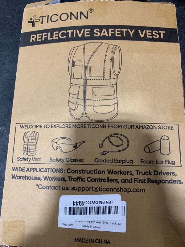Photo 1 of TICONN Reflective Safety Vest High Visibility Class II Mesh Vest for Women & Men Meets ANSI Standards (1PK, Black, S)