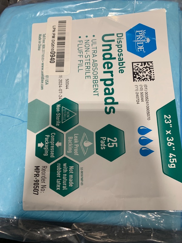 Photo 1 of MED PRIDE Disposable Underpads 23'' X 36'' (25-Count) Incontinence Pads, Chux, Bed Covers, Puppy Training | Thick, Super Absorbent Protection for Kids, Adults, Elderly | Liquid, Urine, Accidents