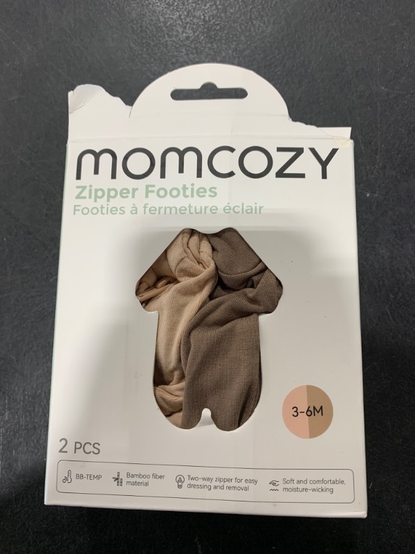 Photo 1 of Momcozy Unisex Baby Pajamas, Baby-Temp Monitoring Double Zipper Boy Girl Sleepers Rompers Footie, 2 Pack Light Weight Stretchy Viscose Derived from Bamboo Baby Jammies, 3-6 M, Pinkish Grey Brown