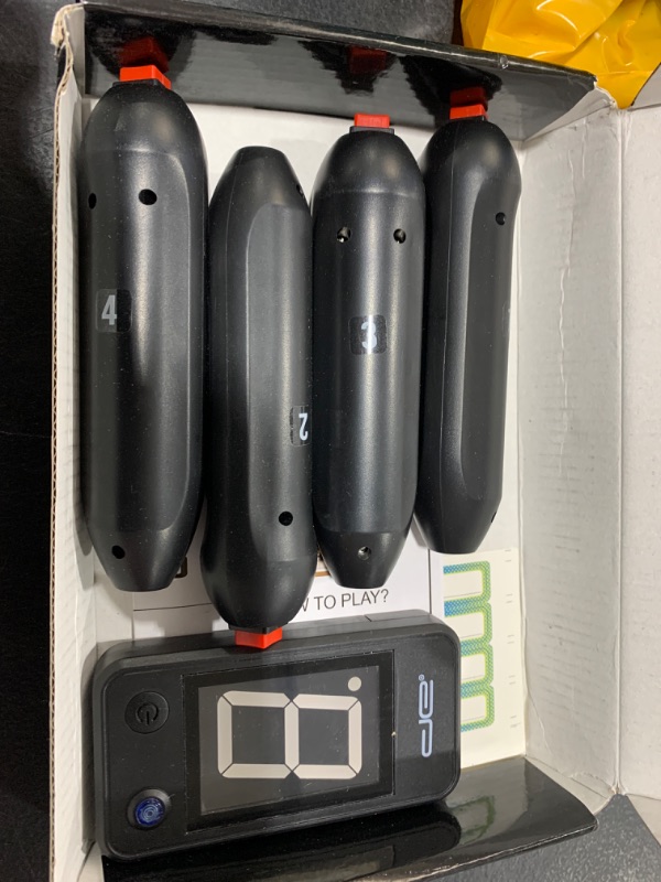 Photo 1 of Digital Energy Wireless Handheld Game Buzzer System - Console Displays First Buzz-in - Great for Jeopardy, Family Feud, Trivia and Buzzer Games - 4 Joystick Buzzers