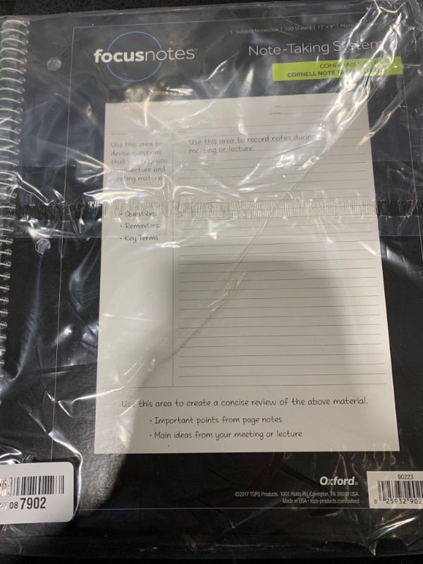 Photo 1 of Oxford FocusNotes Note Taking System 1-Subject Notebook, 11 x 9 Inches, White, 100 Sheets (90223) - Black