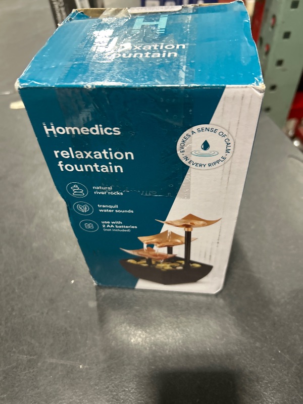 Photo 1 of Homedics Golden Dew Relaxation Tabletop Water Fountain with 3 Tiers, Natural River Rocks, and a Quiet Pump for Soothing Zen Ambiance in Your Home or for Office Décor, Powered by 2 AA Batteries