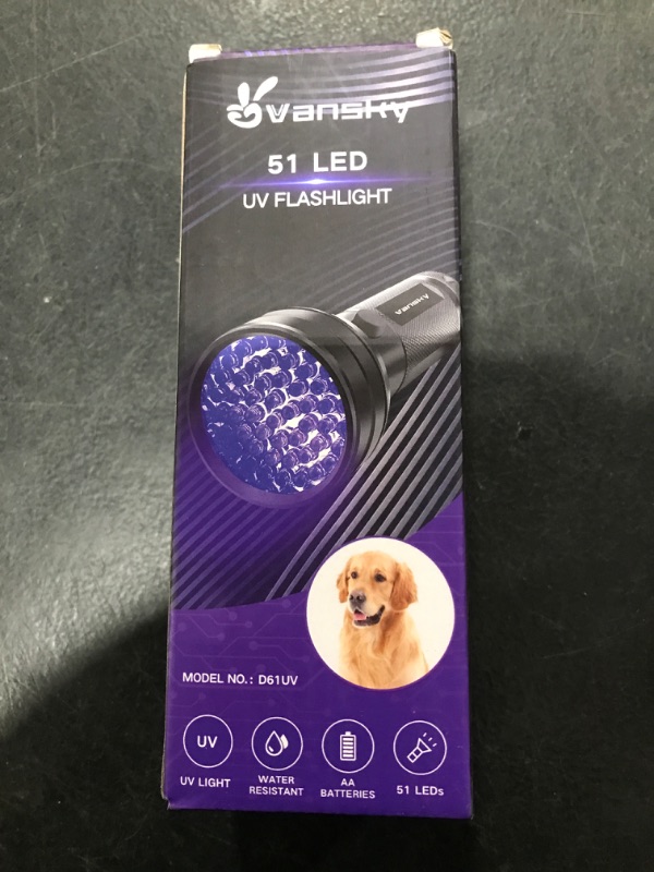 Photo 1 of Vansky UV Flashlight Black Light, 51 LED Blacklight Pet Urine Detector for Dog/Cat Urine, Dry Stains, Bed Bug, Resin Curing, Scorpions Finder