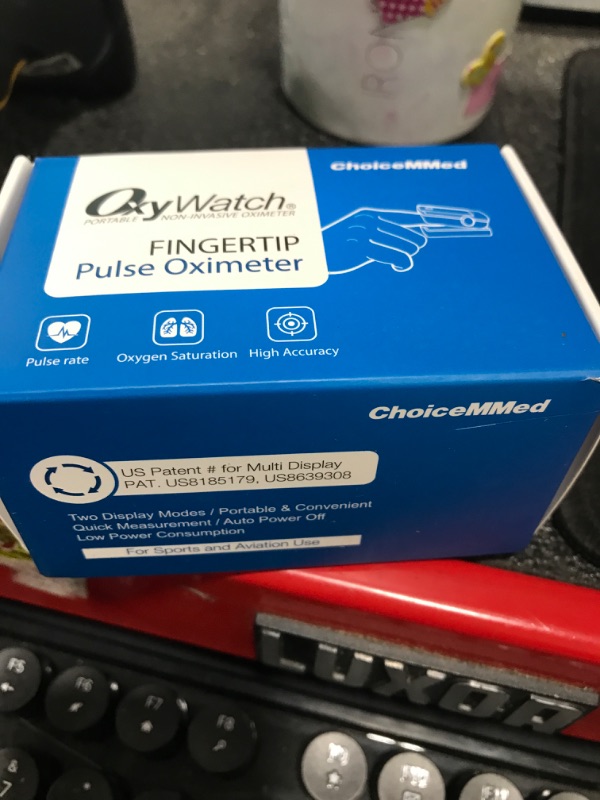Photo 1 of CHOICEMMED Finger Pulse Oximeter - Blue Blood Oxygen Monitor with Batteries - Portable O2 Saturation Sensor in Carry Pouch