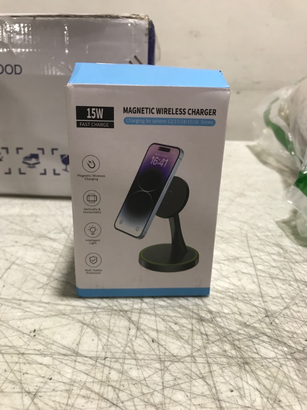 Photo 1 of Magnetic Wireless Charger Stand 15W Fast Mag-Safe Charger for iPhone 16/16 Pro/16 Plus/16 Pro Max/15/14/13/12 Series Magnet Wireless Charging Station/Pad with Sleep-Friendly Light for AirPods