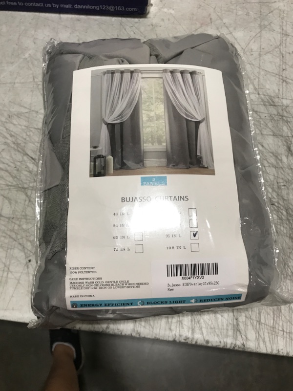 Photo 1 of Bujasso grey 80% Blackout Curtains with Sheer Overlay Mix and Match Double Layer Thermal Insulated Window Panels 95 inch for Bedroom Beige Drapes with Tiebacks Rod Pocket Back Tab 37" Wx95 Lx2