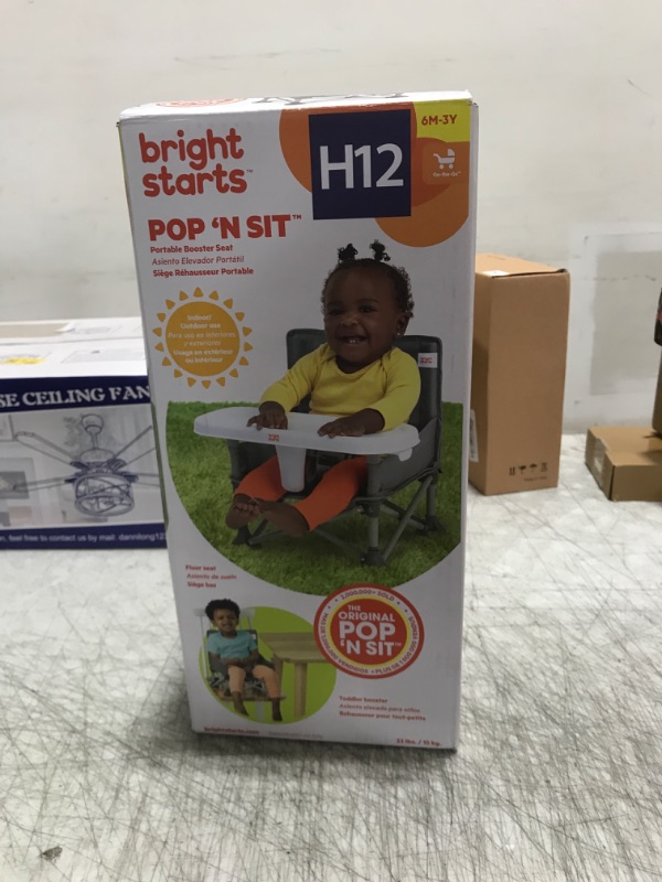Photo 1 of Bright Starts Pop 'N Sit Portable Booster, Indoor/Outdoor Use, Floor Seat with Feeding Tray, Grey, 6 Mos - 3 Yrs