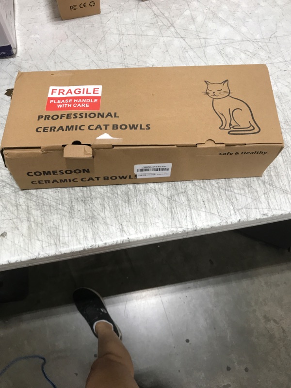Photo 1 of 3 Elevated Cat Bowls Tilted Anti Vomiting Ceramic Raised Cat Food Bowls for Food and Water, Cat Dishes for Indoor Cats with Non-Slip Stand & Bamboo Board, Dishwasher Safe - 1 Step Assemble