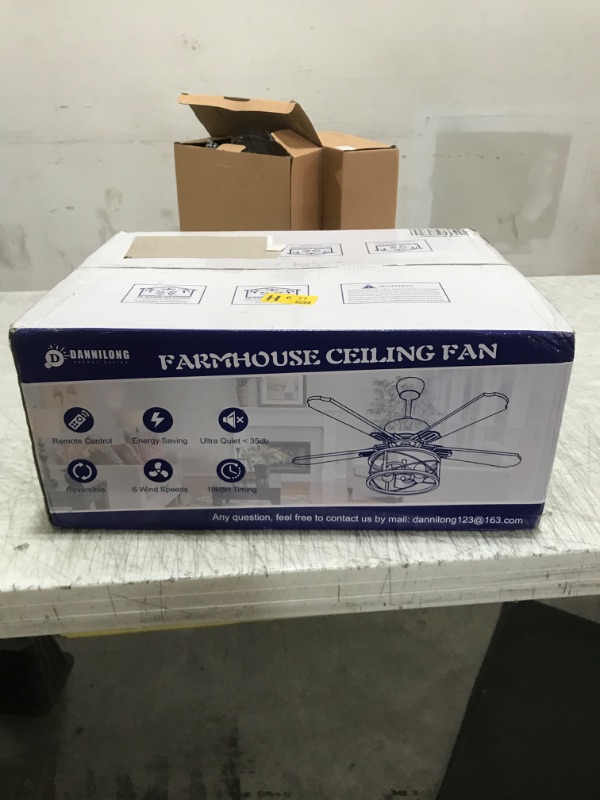 Photo 1 of Dannilong Farmhouse Ceiling Fan with Light and Remote 42" Rustic Flush Mount Ceiling Fans 5 Dual Finish Blades Carnegie Industrial Fandelier for Living room Bedroom Patio E26