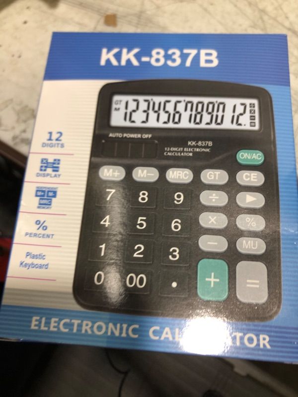 Photo 1 of YOUHO Calculator, 12-bit Solar Battery Dual Power Standard Function Electronic Calculator with Large LCD Display Office Calculator Black(NO Battery) (KK-837B, 1PACK)