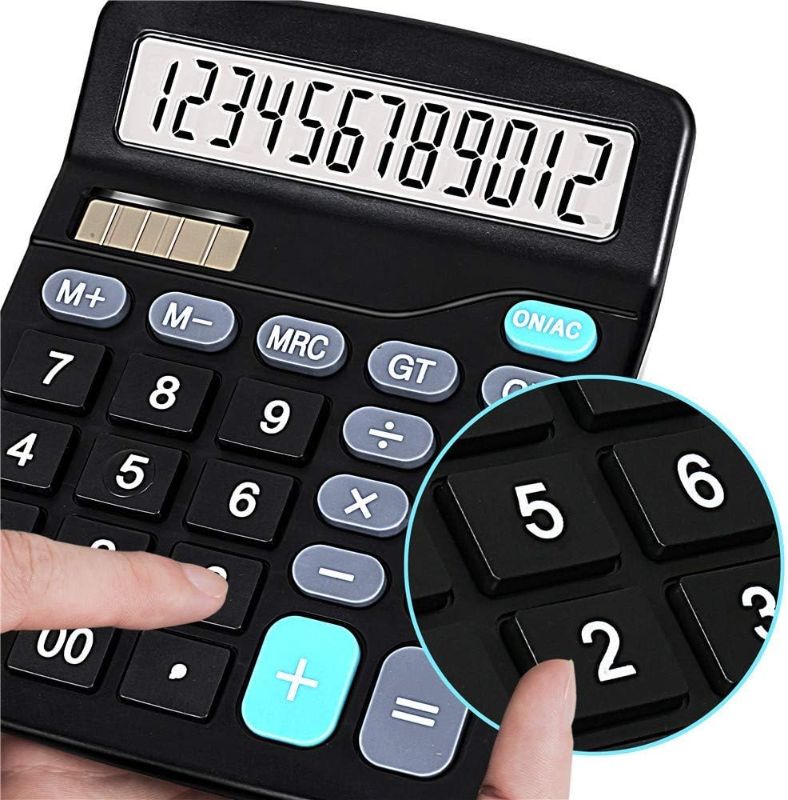 Photo 1 of YOUHO Calculator, 12-bit Solar Battery Dual Power Standard Function Electronic Calculator with Large LCD Display Office Calculator Black(NO Battery) (KK-837B, 1PACK)