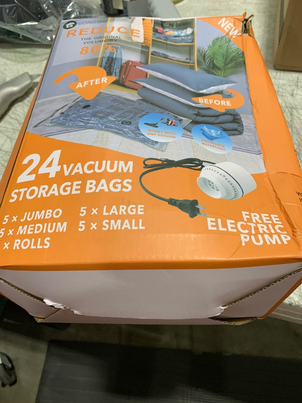 Photo 1 of 24 Pack Vacuum Storage Bags with Electric Pump, (5 Jumbo, 5 Large, 5 Medium, 5 Small, 4 Roll Up Bags) Space Saver Bag for Clothes, Mattress, Blanket, Duvets, Pillows, Comforters,Travel