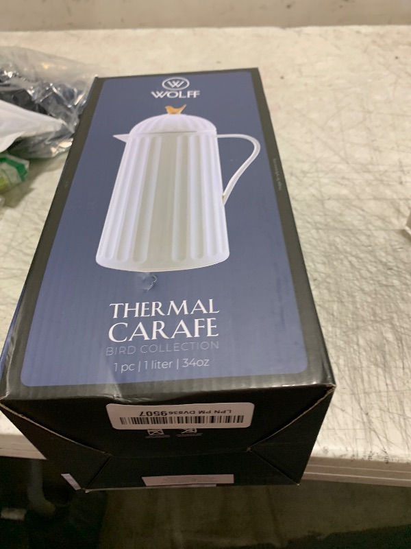 Photo 1 of WOLFF 1 Liter White Bird Thermal Coffee Carafe, 34Oz Insulated Beverage Dispenser for Hot and Cold Drinks