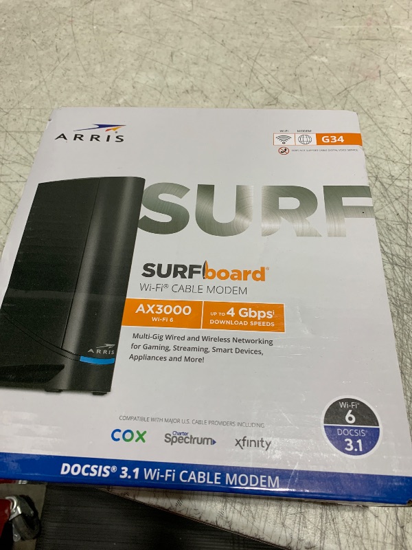 Photo 1 of ARRIS (G34) - Cable Modem Router Combo - Fast DOCSIS 3.1 Gigabit WiFi 6 (AX3000), Approved for Comcast Xfinity, Cox, Spectrum & More, 1 Gbps Max Internet Speeds
