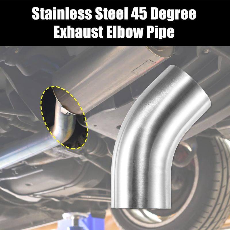 Photo 1 of X AUTOHAUX 1 Pcs OD 3.5 Inch 45 Degree SS304 Stainless Steel Bend Tube Exhaust Elbow Pipe for Car Modified Exhaust System 3.5" Piping Silver Tone