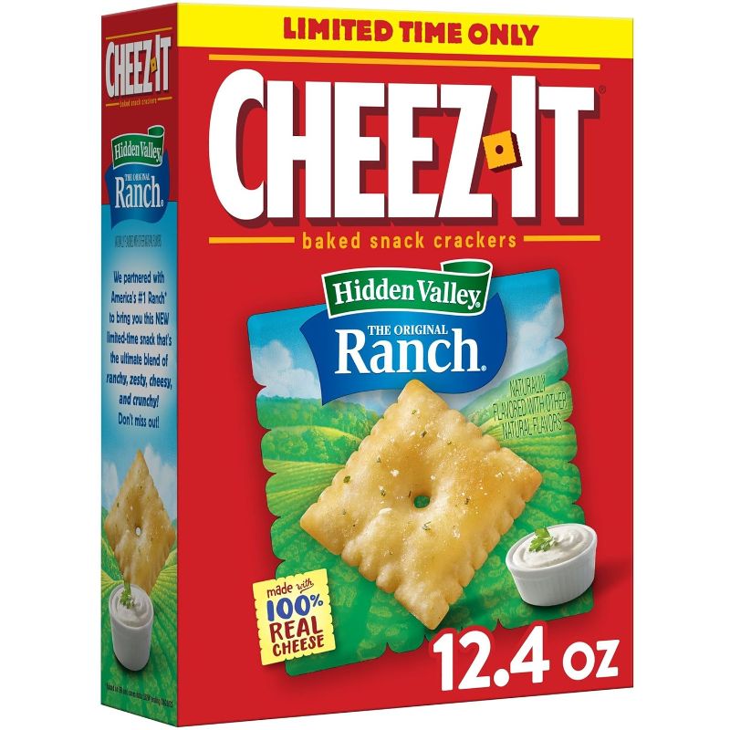 Photo 1 of Cheez-It Cheese Crackers, Baked Snack Crackers, Lunch Snacks, Hidden Valley Ranch, 12.4oz Box (Case of 12)
Exp 05/16/2025