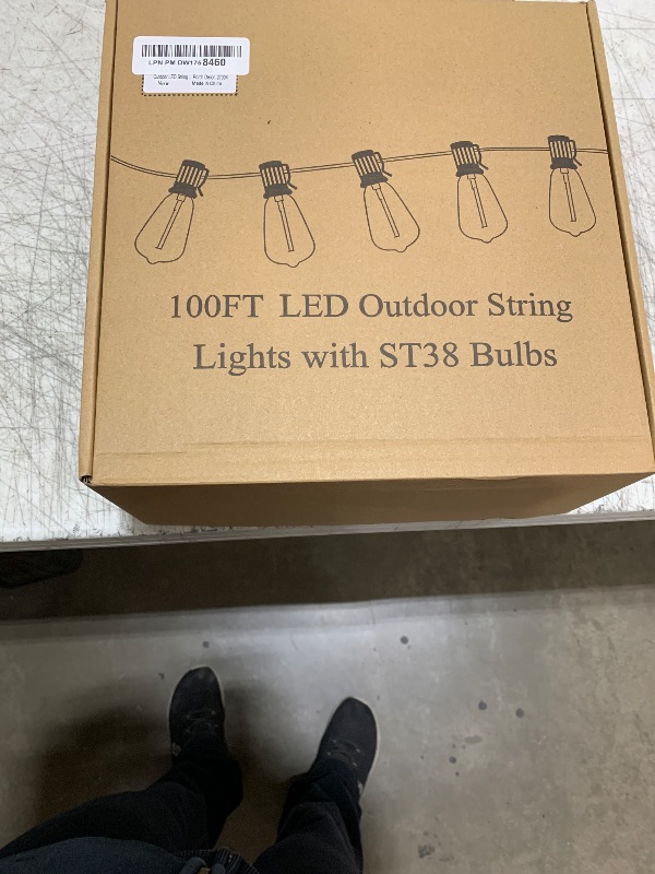 Photo 1 of Brightever LED Outdoor String Lights 100FT Patio Lights with 52 Shatterproof ST38 Vintage Edison Bulbs, Outside Hanging Light Waterproof for Porch, Deck, Garden, Backyard, Balcony, Dimmable 2700K