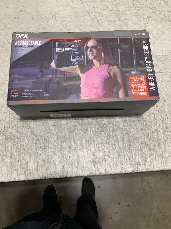 Photo 1 of QFX J-220BT Boombox MP3 Conversion from Radio to Cassette with 4-Band (AM, FM, SW1, SW2) Radio with Bluetooth, Rechargeable Battery, Dual 3” Speakers, Built-in Microphone, Recorder, 3-Band Equalizer