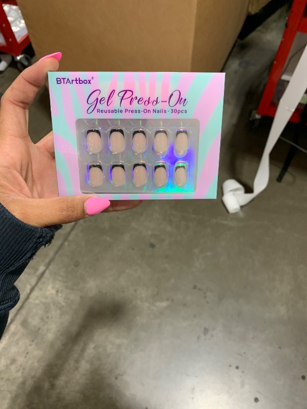 Photo 1 of French Tip Press On Nails - BTArtbox Jelly Square Fake Nails with Nail Glue, Reusable Semi-Transparent Stick On Nails in 15 Sizes - 30PCS Soft Gel Glue On Nails Kit, Classic Black