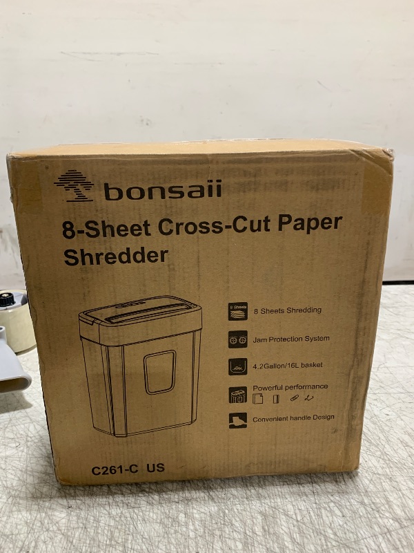 Photo 1 of Bonsaii Paper Shredder, 8-Sheet Crosscut Shredder with 4.2 Gallon Bin Shred Credit Card/Mail/Staple/Clip, P-4 Security Level Document Shredder with Handle for Home Office (C261-C)