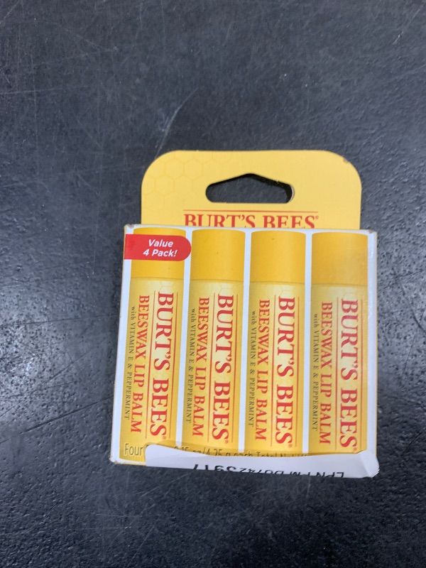 Photo 1 of Burt's Bees Lip Balm - Original Beeswax, Lip Moisturizer With Responsibly Sourced Beeswax, Tint-Free, Natural Origin Conditioning Treatment, 4 Tubes, 0.15 oz.