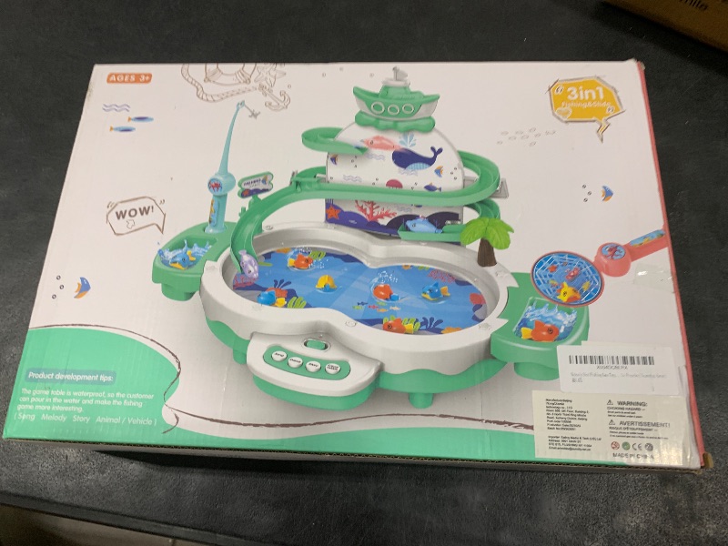 Photo 1 of Magnetic Fishing Toy Set – 3-in-1 Game with Slideway & Music Story,Includes 10 Fish,3 Dolphins,2 Rods-Educational Sound Effect Toy for Toddlers & Kids