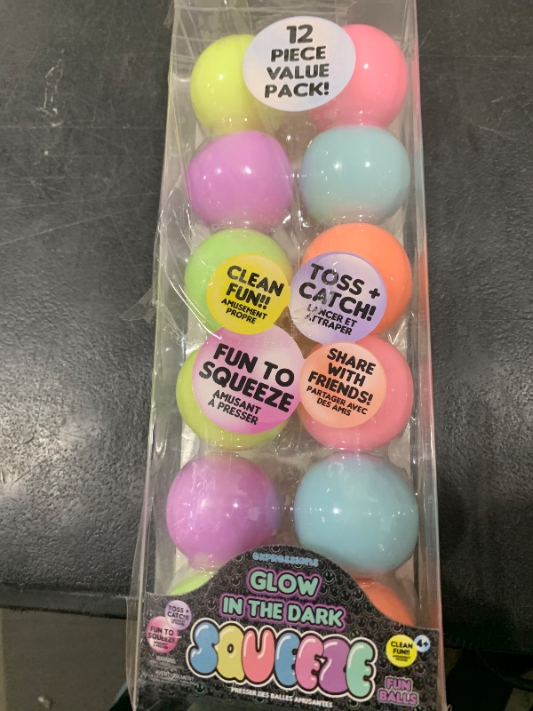 Photo 1 of 12pc Value Pack - Squeeze Balls in Glow in The Dark Colors - Fidget Toy Stress Balls for Adults and Kids - Anxiety Relief Items to Squish, Squeeze, Throw and Stick Fidgets for Kids