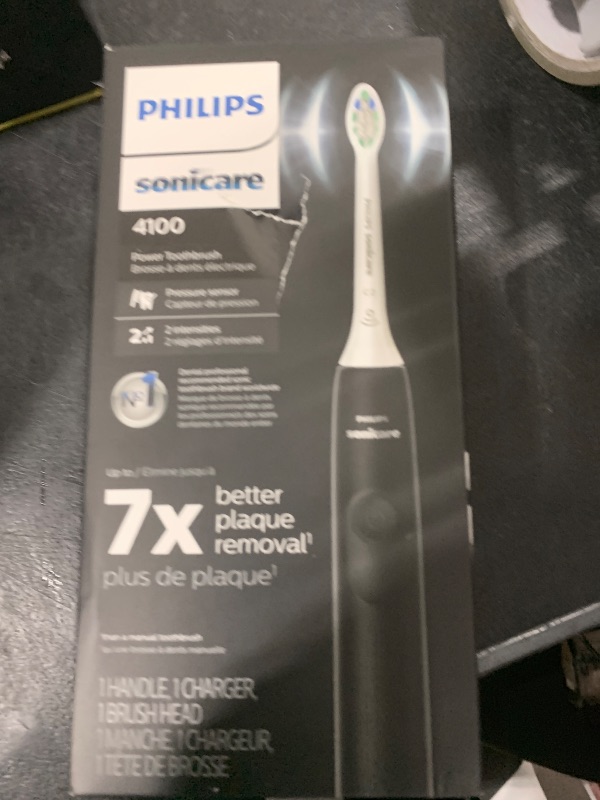 Photo 1 of Philips Sonicare 4100 Rechargeable Electric Toothbrush, with Pressure Sensor, 2 Intensity Settings, SmarTimer and QuadPacer, 14-Day Battery Life, Black, Model HX3681/24