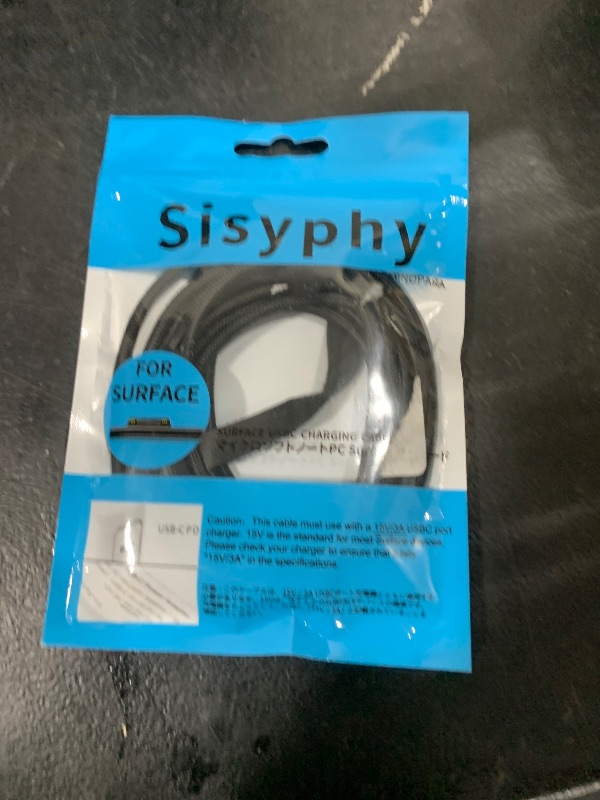 Photo 1 of Sisyphy Nylon Braided Charging Cable for Microsoft Surface Pro 7/6/5/4/3Go3/2/1 Laptop 4/3/2/1, Must Work with 45W 15V 3A USB-C Charger (Black, 6ft)
