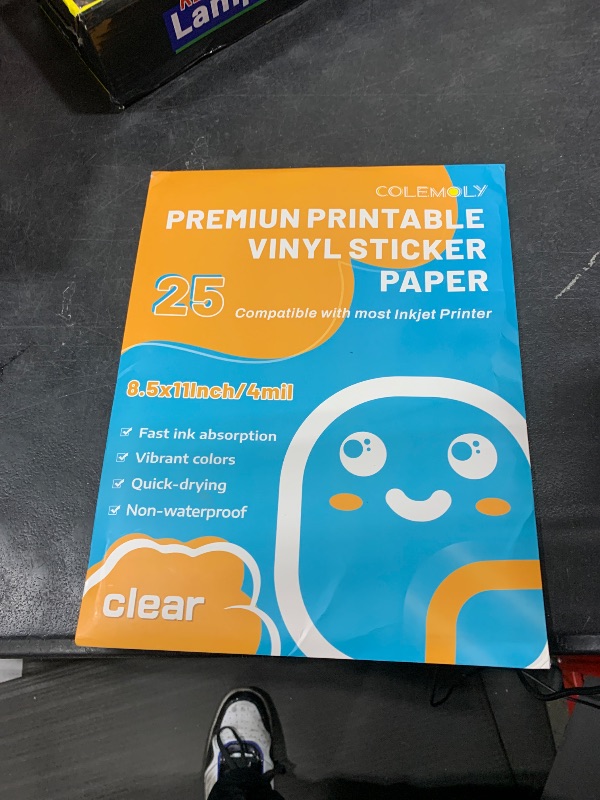 Photo 1 of Colemoly Sticker Paper Clear Printable Vinyl for Inkjet Printer-25 Transparent Dry-Quick Sheets of 8.5’’x11’’ Decals and Labels Self-Adhesive Non-Waterproof Papers Tear Resistance Bright Color for DIY