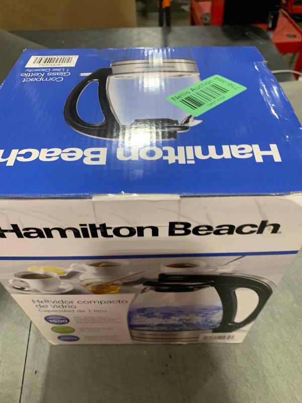 Photo 1 of Hamilton Beach Glass Electric Tea Kettle, Water Boiler & Heater, 1 Liter, 1500 Watts for Fast Boiling, BPA Free, Cordless Serving, Auto-Shutoff & Boil-Dry Protection, Soft Blue LED (40930)