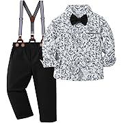 Photo 1 of ZOEREA Toddler Baby Boy Suit Clothes Gentleman Wedding Outfits Long Sleeve Dress Shirt + Suspender Pants + Bowtie 1-5T